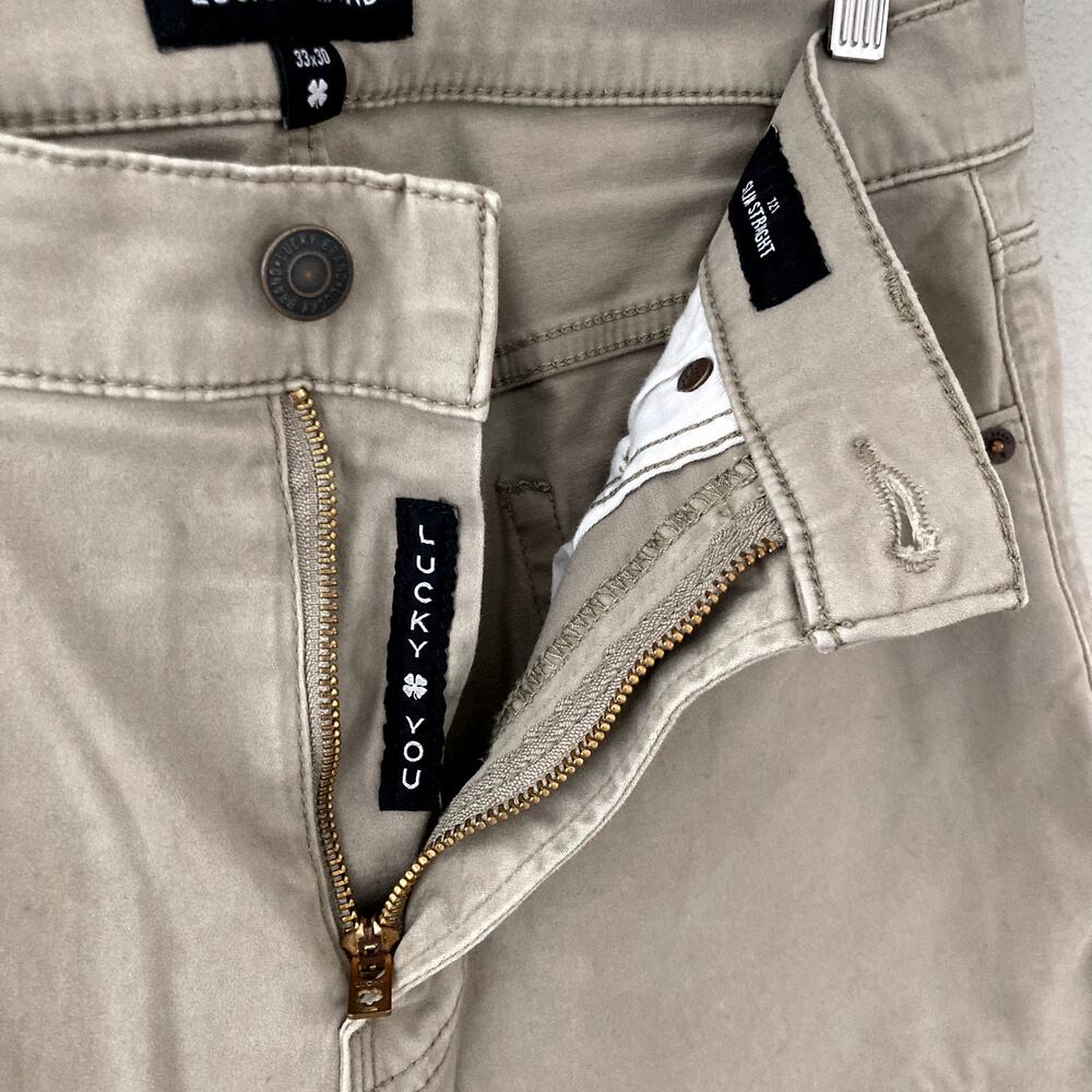 Lucky Brand 121 Slim Straight Leg Pants Khaki Tan 33 x 30 - Picture 6 of 10